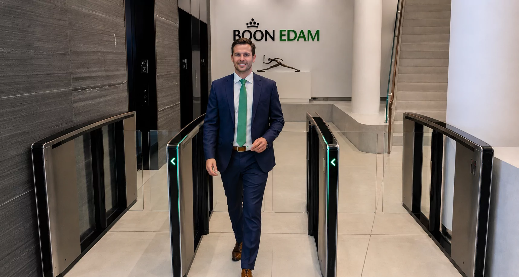 Boon Edam vendor page hero image showing a Boon Edam secured entrance installation
