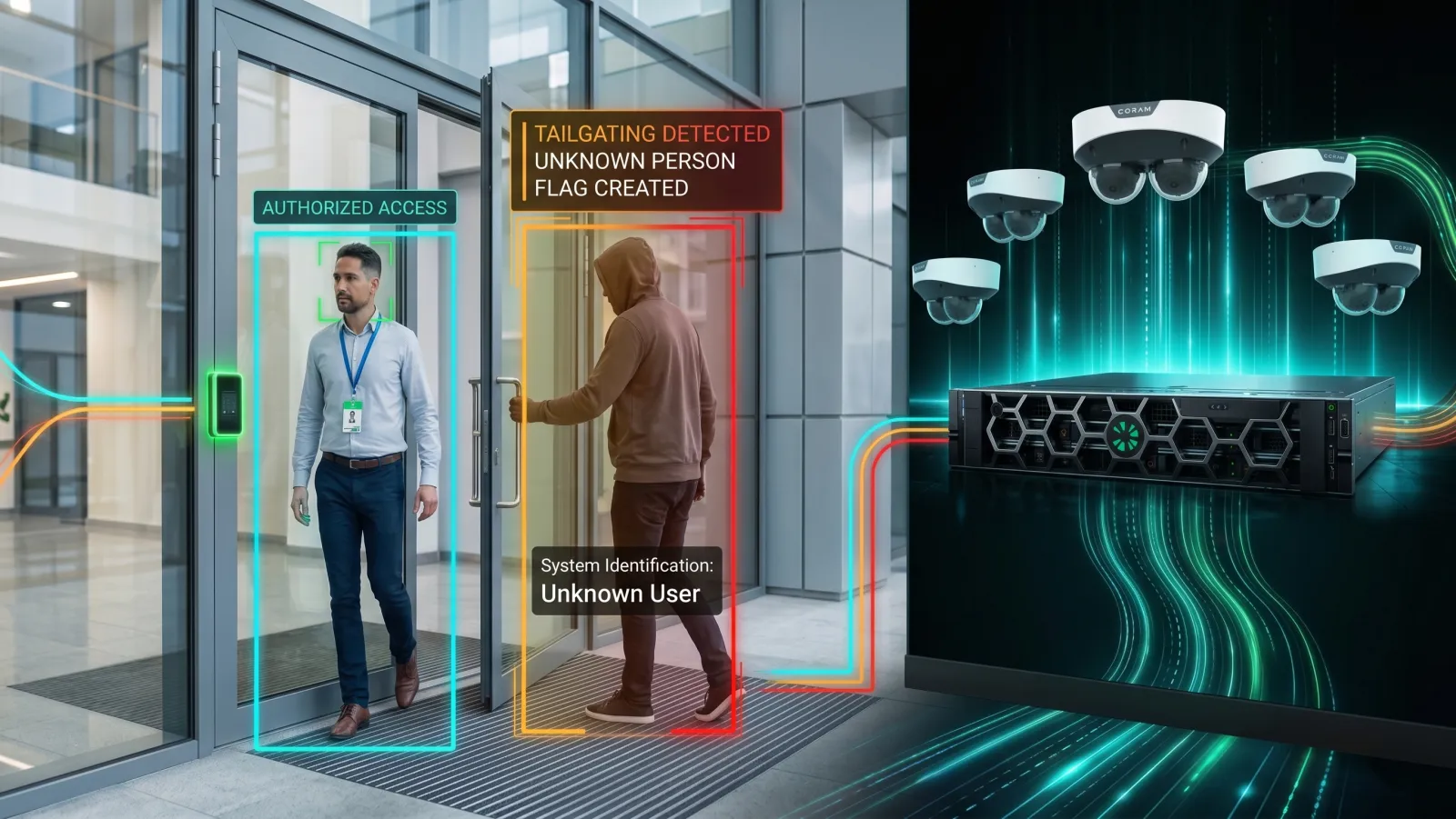 Coram AI video security platform deployed at a secured facility entrance